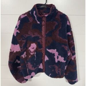 Fabletics Tahoe Teddy Jacket Medium Glitch Camo Merlot Purple Fleece Soft Lined